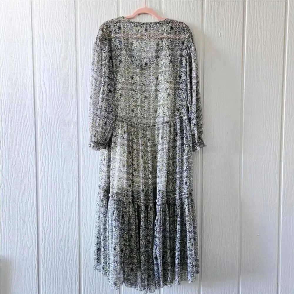 Free People Small Sheer Smocked Shoulder Midi Dress